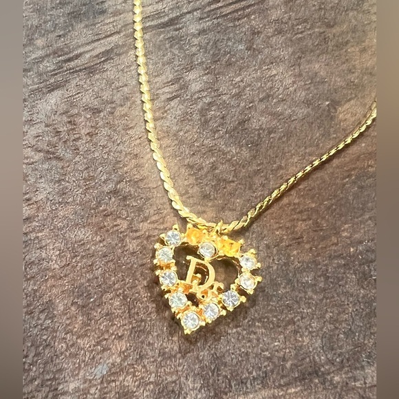 Authentic Christian Dior Heart Rhinestone Crystal Oblique Logo Gold Bracelet - Picture 2 of 7